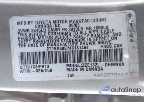 2004 Toyota Matrix Xr z USA, uszkodzony, nr VIN 2T1KR38E74C181464